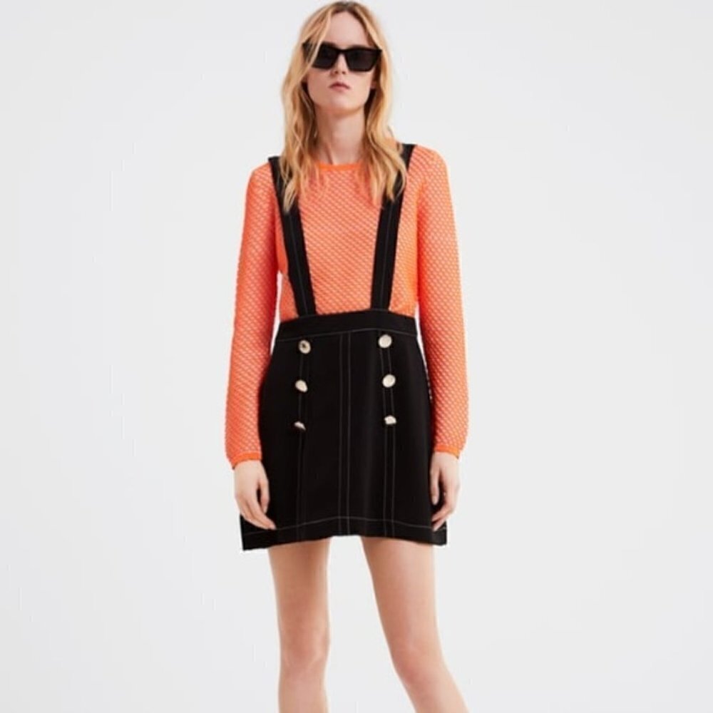ZARA Black Skirt with Straps XS Pinafore Schoolgirl